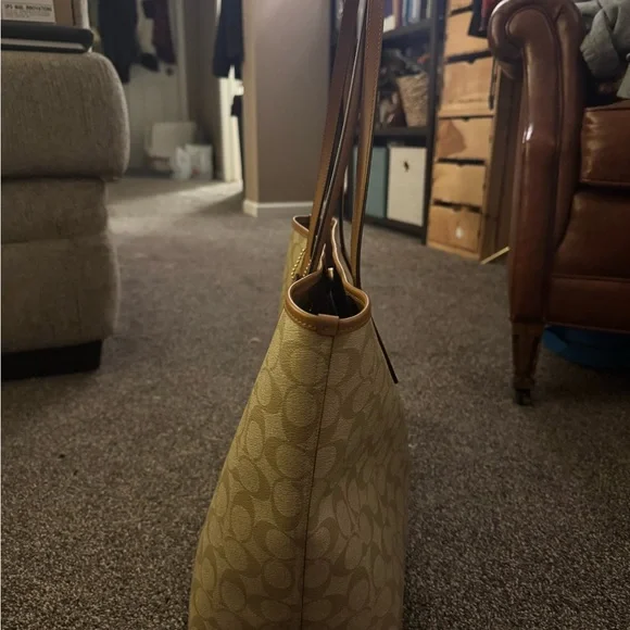Coach Tan Monogram City Tote Bag with Leather Trim - Picture 2 of 14